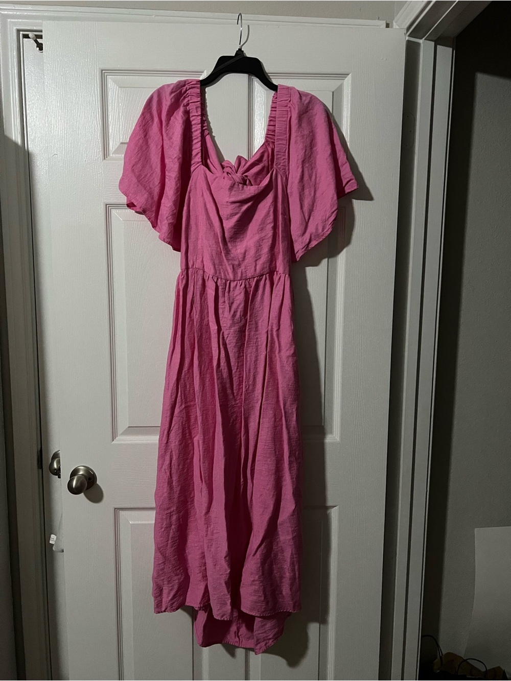Pink Puff-Sleeve Midi Dress - Women's